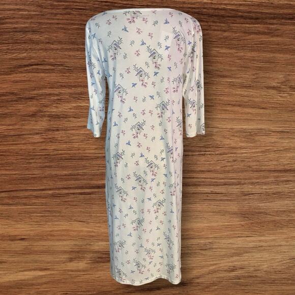 Cuddledown Size S Pima Cotton Nightgown Bird Floral Nature Print Midi Length - Picture 2 of 6